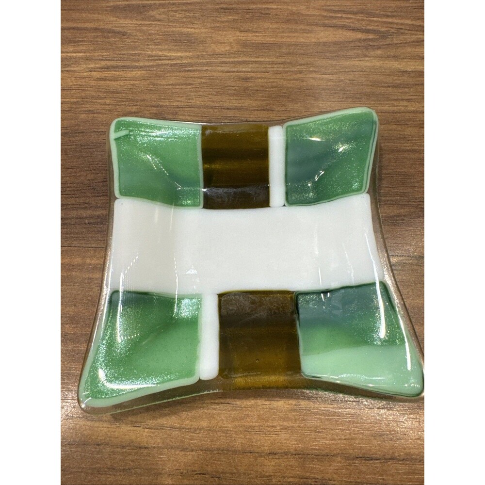 stained glass Dish;Tray, Vintage Geometric Pattern,Blown Glass Retro Design,...